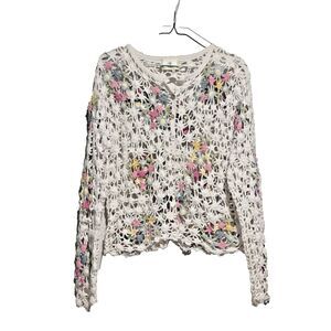 VTG‎ Susan Bristol Crochet Pullover Sweater S/M/L  Blue Green Hippie Cottagecore